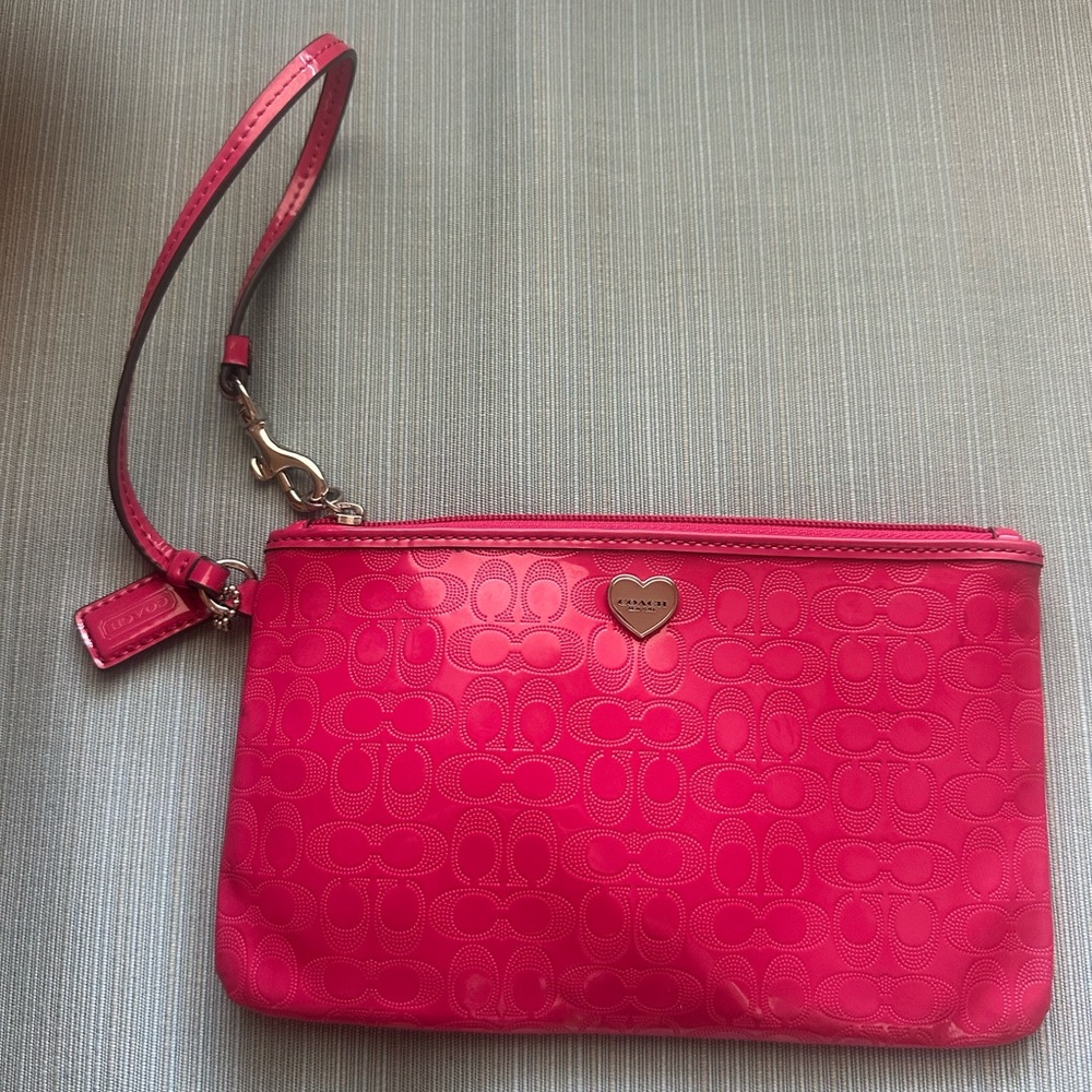 Coach Fuchsia Heart-Embellished Wristlet